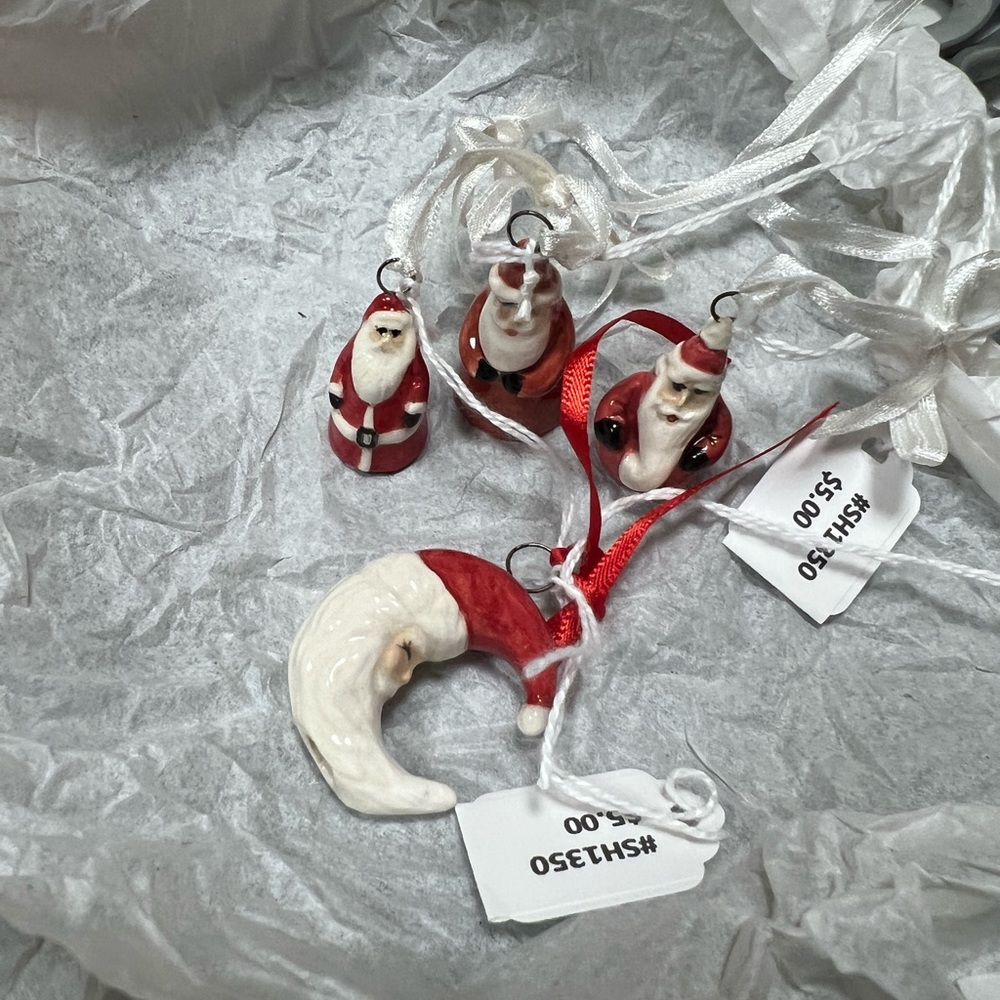 Set of 4 Mini Ceramic Santa Christmas Ornaments